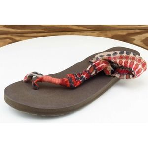 Sanuk Sz 7 M‎ Red Slingback Fabric Women Sandals